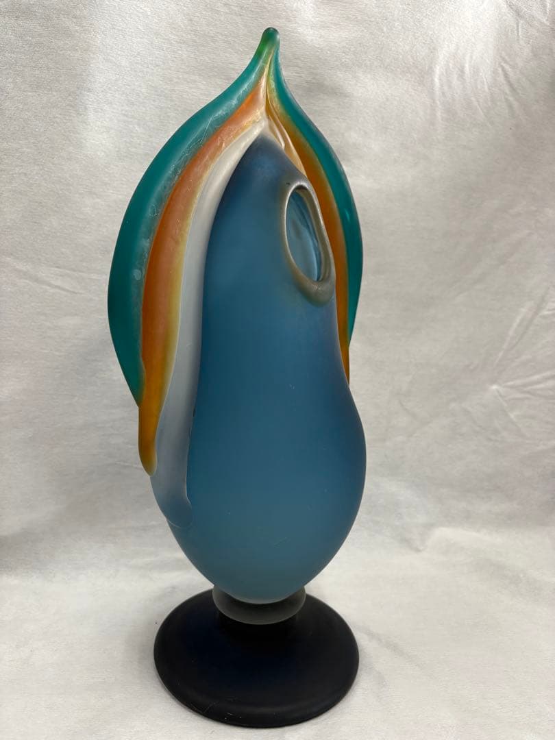 青森　津軽びいどろ　秋村実造　伝統工芸　花器　花瓶　すりガラス