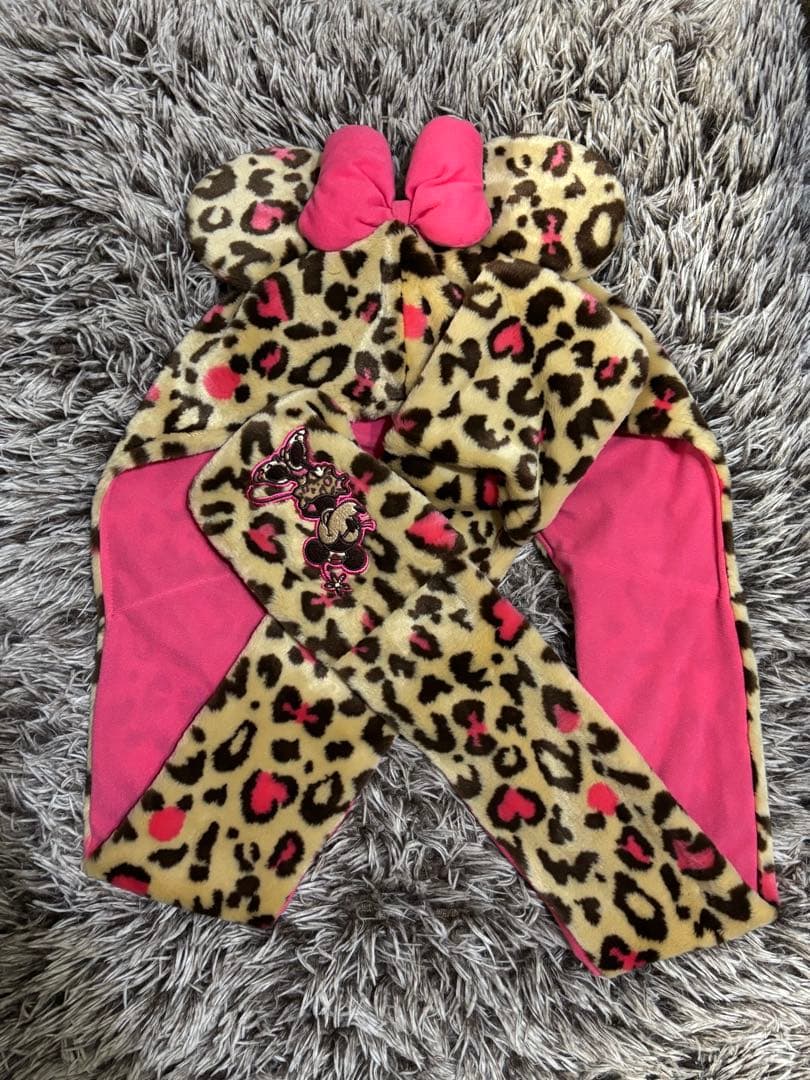 ディズニーミニーヒョウ柄マフラーキャップ