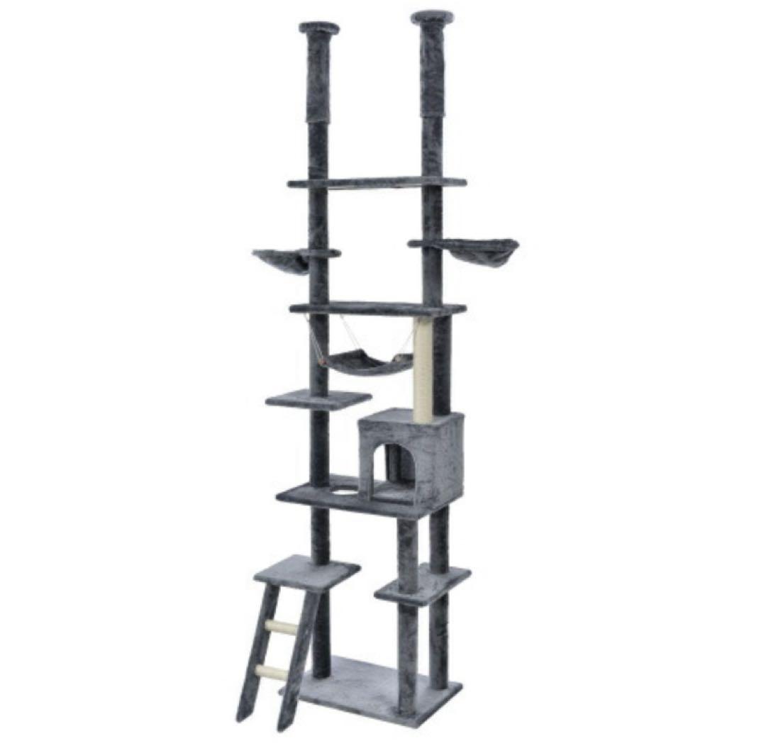 新品　キャットタワー　突っ張り型　猫用品　ネコタワー　スリム　多機能　グレー