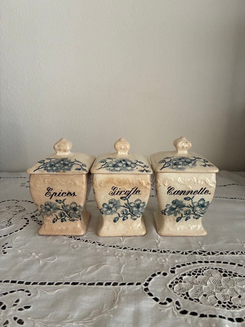 フランス　アンティーク　陶器　キャニスター　小さめ