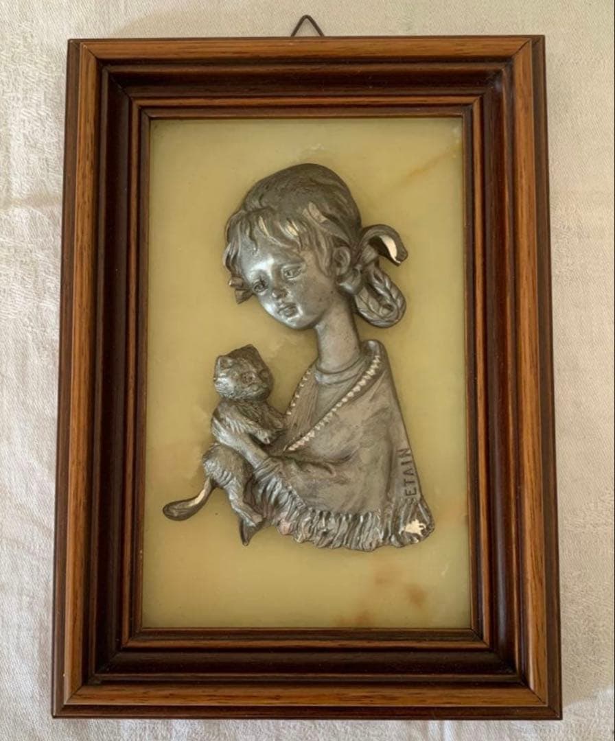 フランス 雑貨 壁掛け 大理石 ヴィンテージ 12.8×17.8