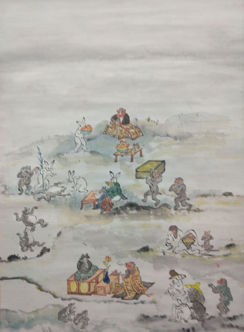 【みりん様用】鳥獣戯画　紙本　掛軸（河鍋暁斎 風）