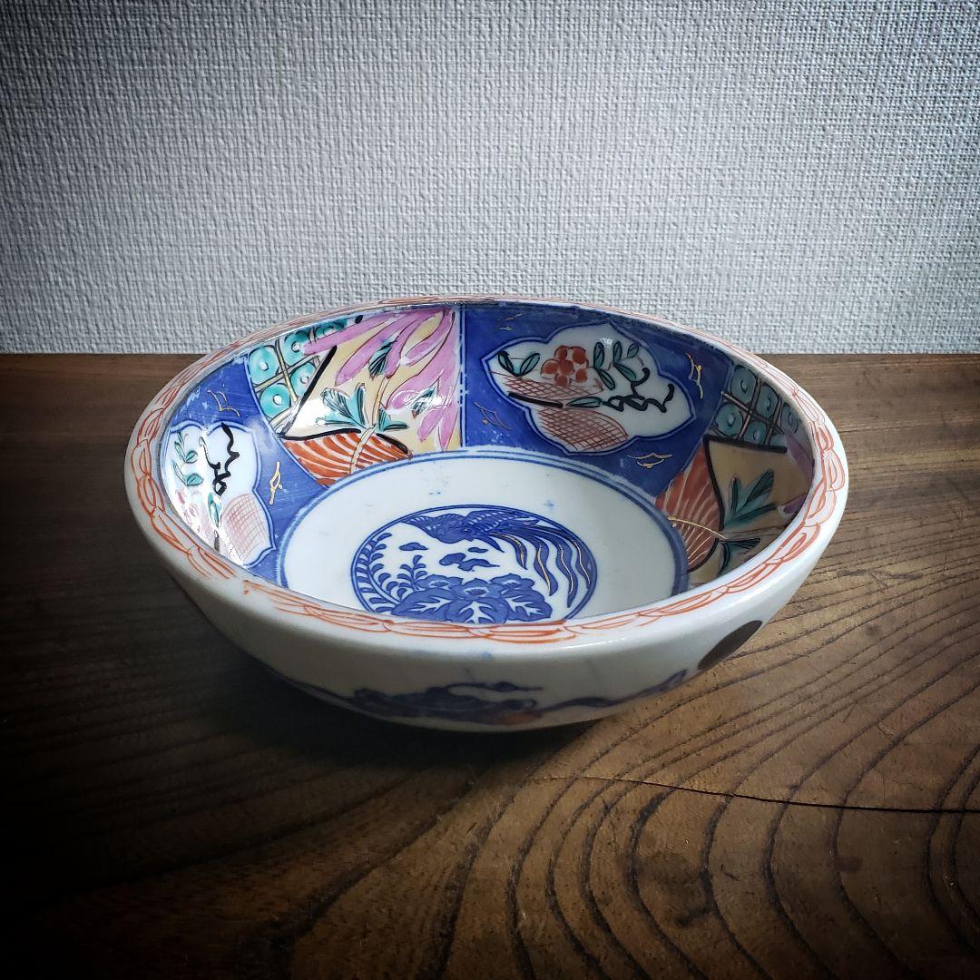 印判　鉢　丼　明治　大正　鳳凰　希少　ピンク　美品