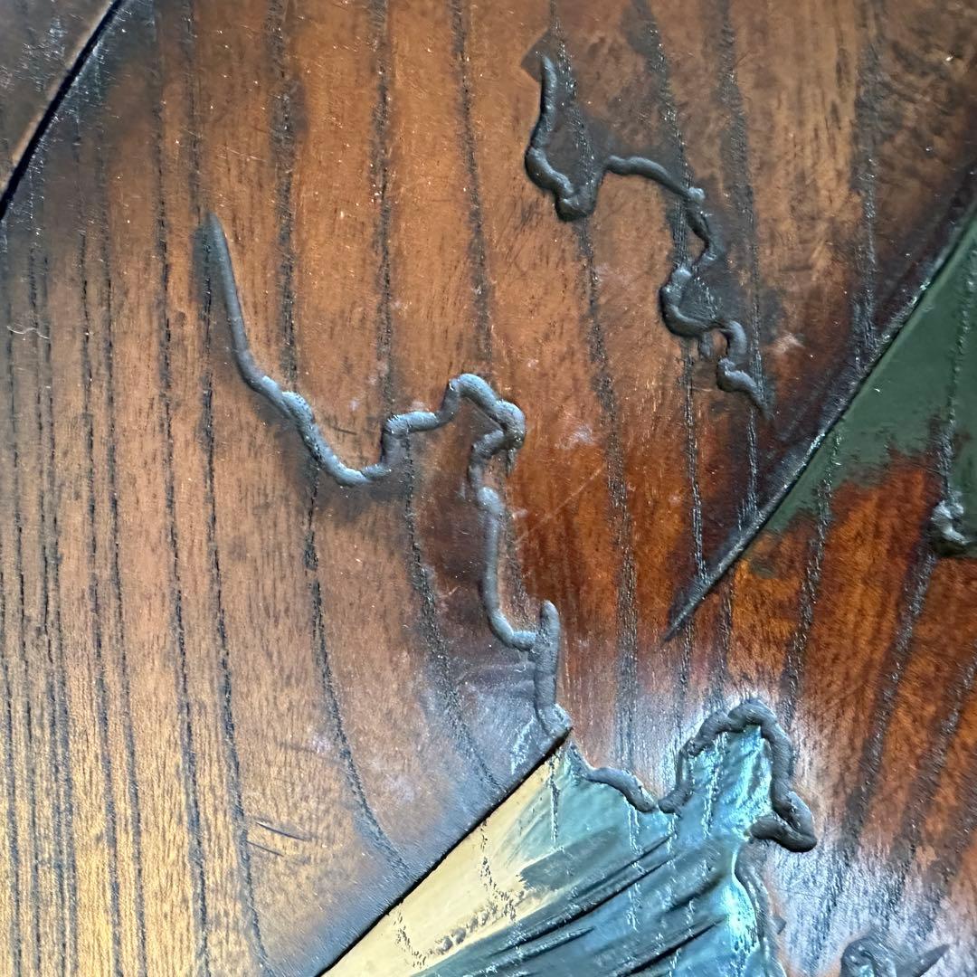 烏城彫 富士山 伝統工芸 銘 螺钿 春峰39.5cm 木彫り茶盆 3枚セット