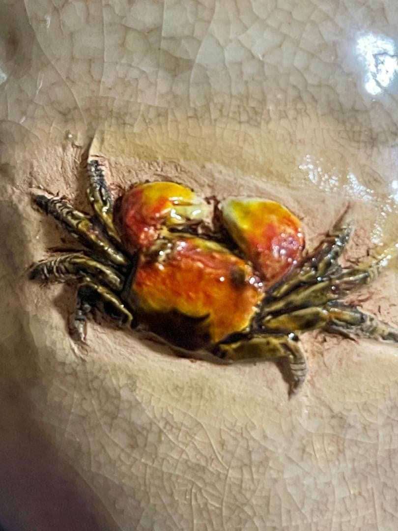 値下げ！【二六焼】お猪口ぐい呑み、蟹天神 共箱付 H5㎝