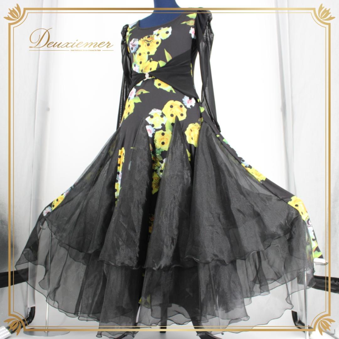 【社交ダンス衣装】ワンピース ドレス パーティー ICHIOKU 黒 黄色 水玉