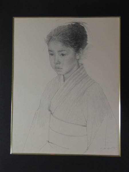 藤井勉、襟、豪華画版画、希少な大判額装用画集より、新品高級額装付