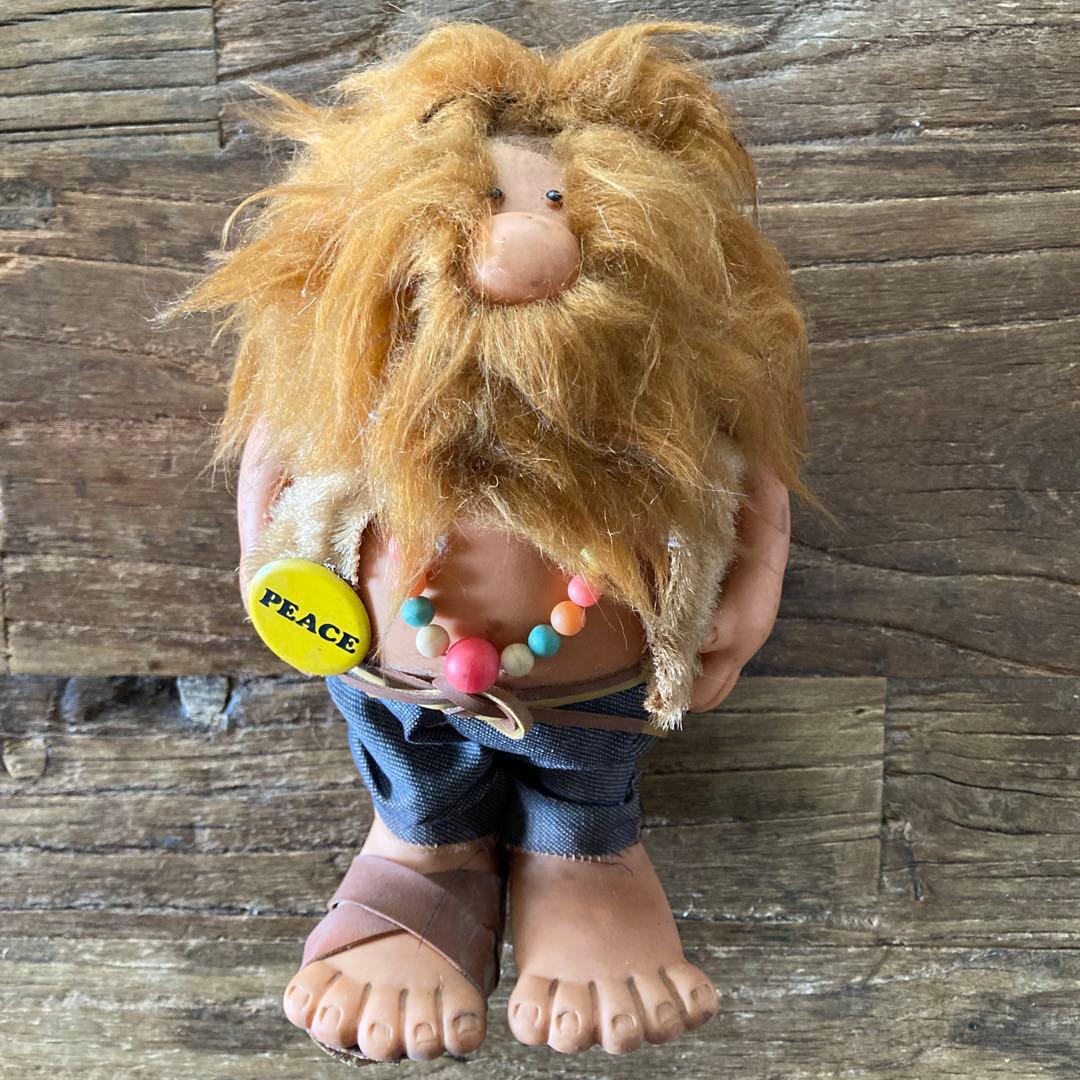 60's ヴィンテージ　ヒッピードール　PEACE缶バッジ　フィギュア　モケモケ