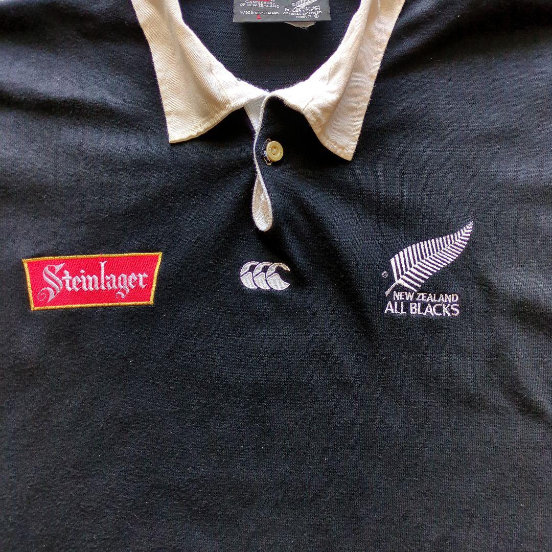90sカンタベリー長袖ラガーシャツ刺繍オールブラックスニュージーランド製黒L