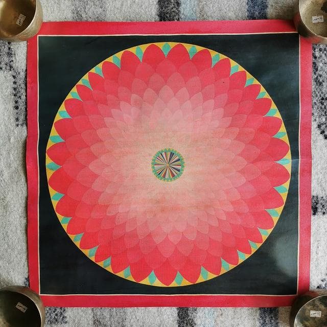 蓮　ロータス　コスモ（宇宙）　曼荼羅　アンティーク大　：　タンカ　仏画（額縁なし