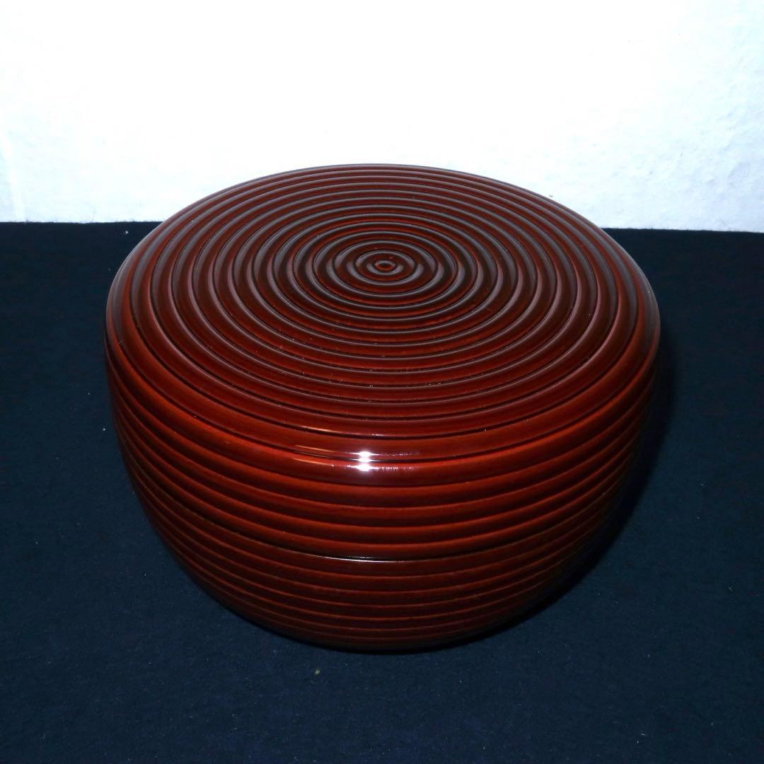 【茶道具】溜ロクロ目丸食籠　木箱なし