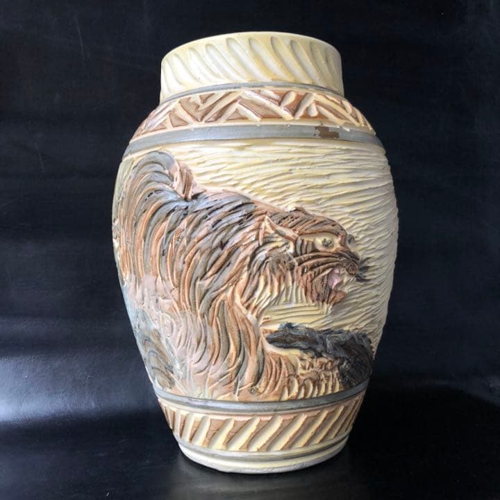 人間国宝級◆蔵から凄い迫力のある虎の壺が出てきた、壺、花瓶、花道具、茶道具