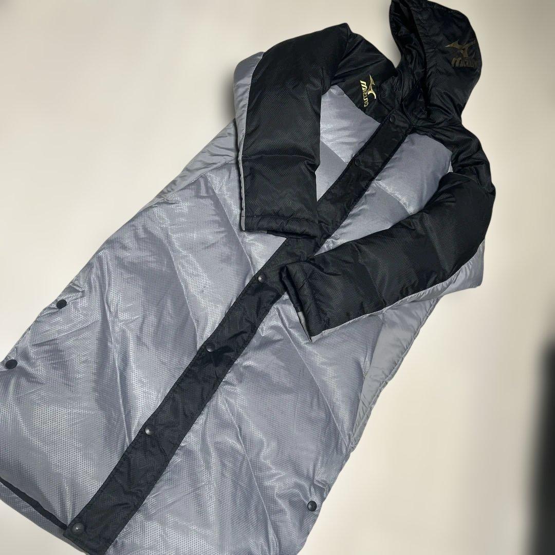 美品　Mizuno フード付き ダウン　ベンチコート ブラック/グレー