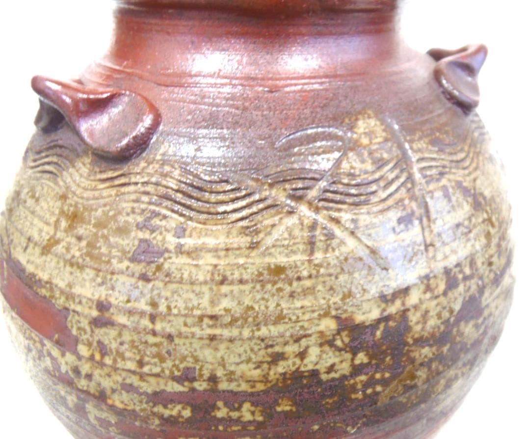 安土桃山時代の陶印 備前焼 古備前 三耳茶壺 花瓶 骨董 花器 和風