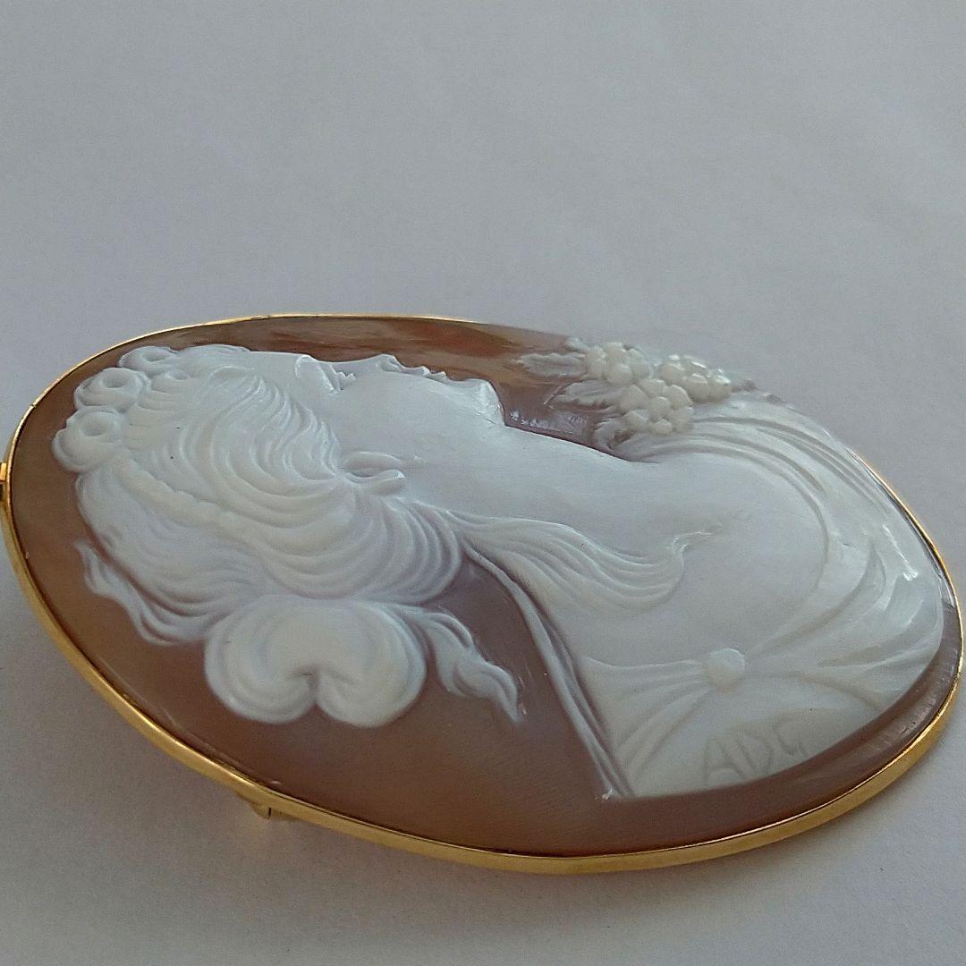 ✤作家ものシェルカメオブローチ&ペンダント✤18金✤2way✤凛として✤