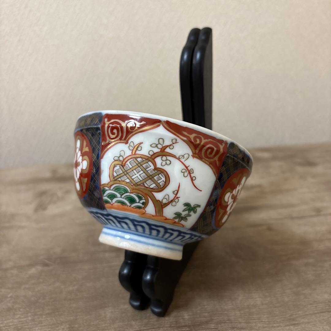 古伊万里　色絵染付間取　金襴手　丼　5客　蓋付碗　アンティーク　骨董　明治〜大正