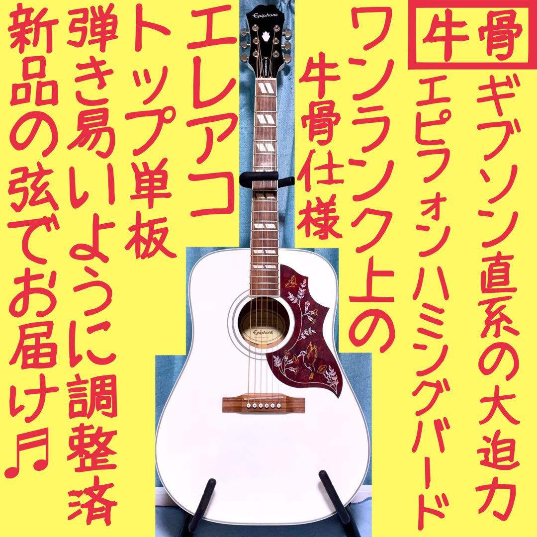 【希少☆牛骨☆エレアコ】Epiphone☆ハミングバード☆限定カラー☆ホワイト☆