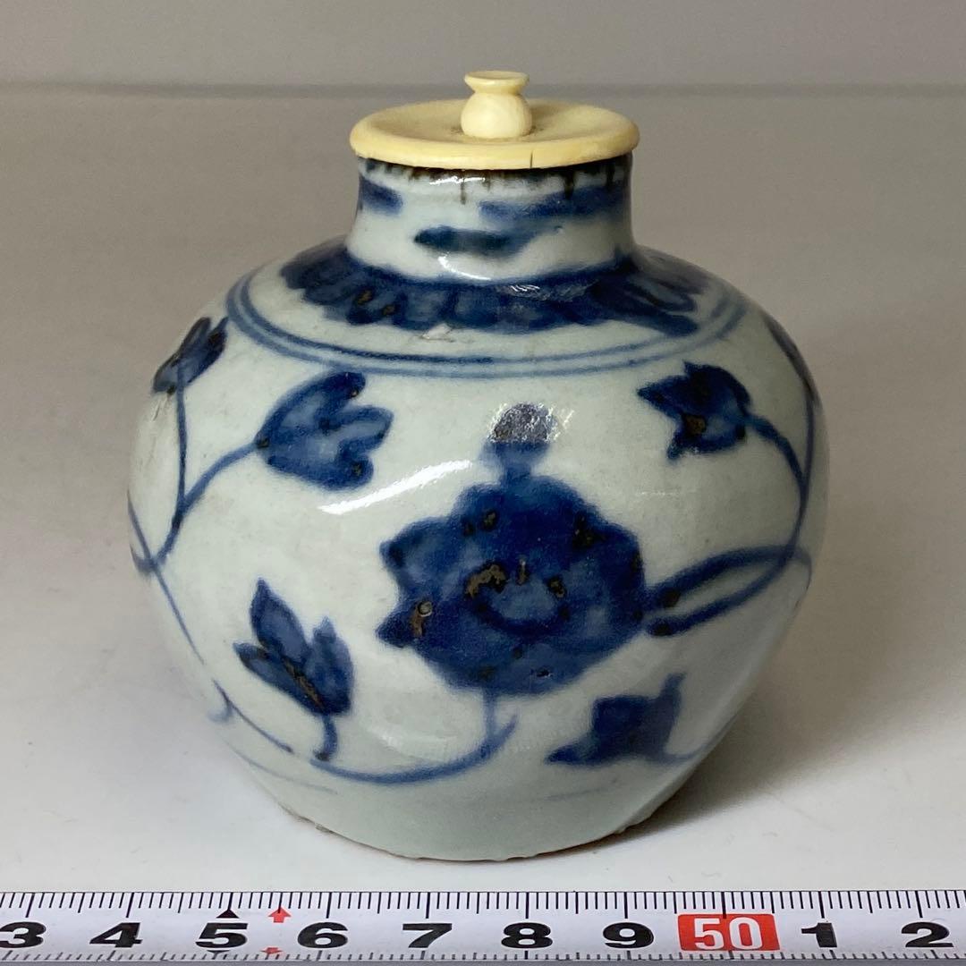 中国明時代 古染付茶入 h8.5cm 東キ8-0121☆2F トヒチ