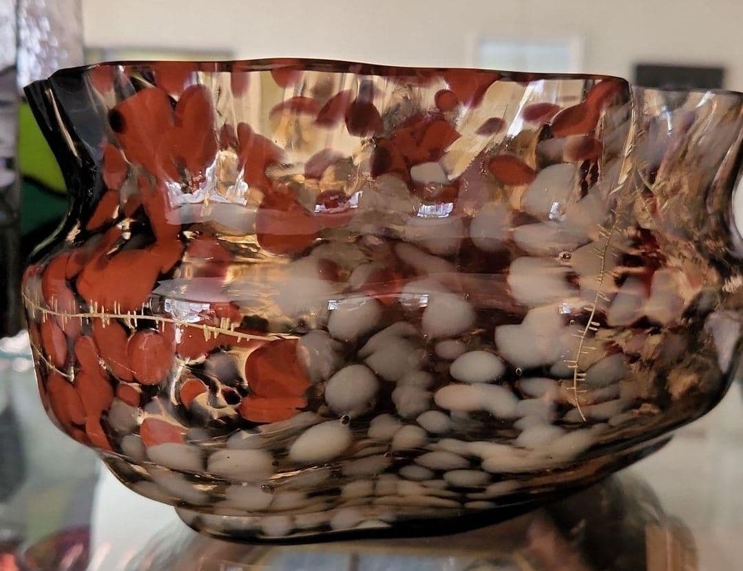 アールヌーボーガラス　吹雪紋金彩盛り薔薇エナメル画　最終値下げ