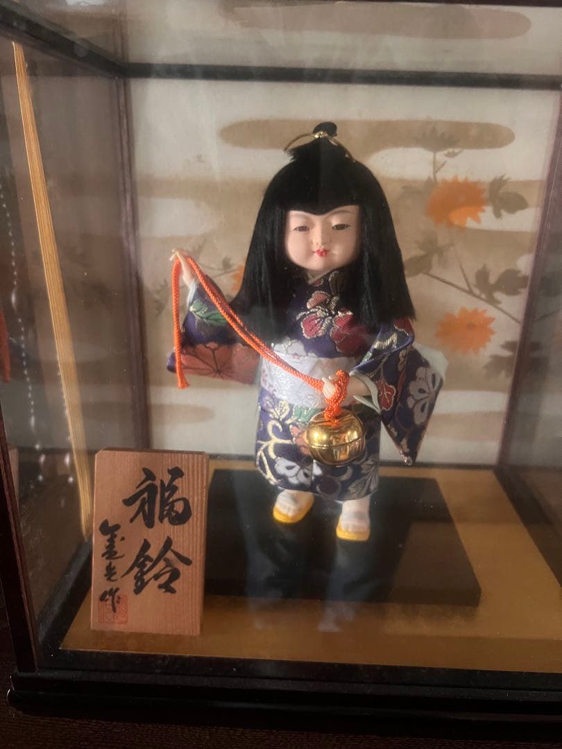 陶器製 日本人形 紫色 着物