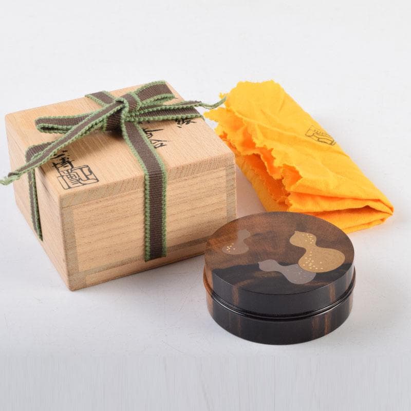 茶道具　正博作　黒柿製　六瓢蒔絵　香合　共布共箱　V　9034