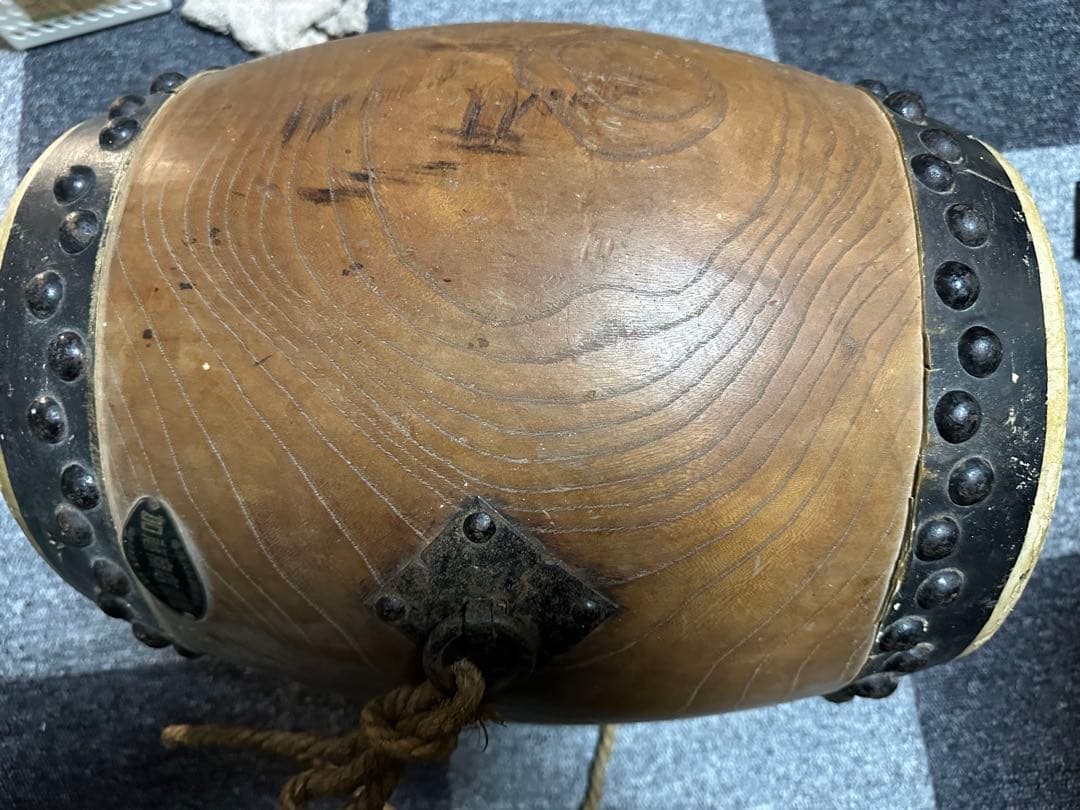 中古　￼囃子　木製 和太鼓 胴40cm 打面両方24.5cm 皮の破れなし