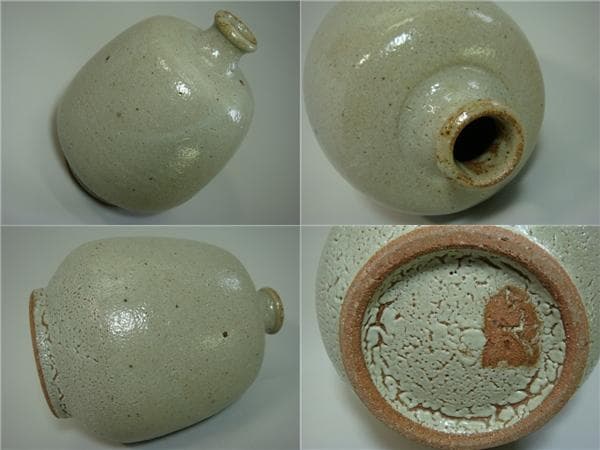 花瓶■灰釉 木器窯「田中和人作」中国漢口 花器 丸壺 共箱 骨董品 古美術■