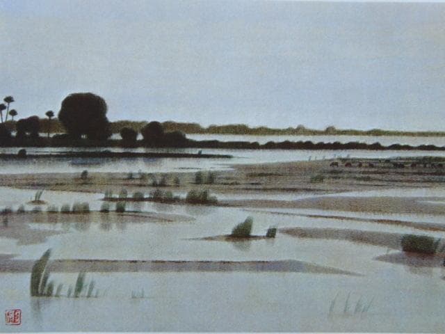 平山郁夫、【雨のインダス河】、希少画集画より、状態良好、新品高級額装付