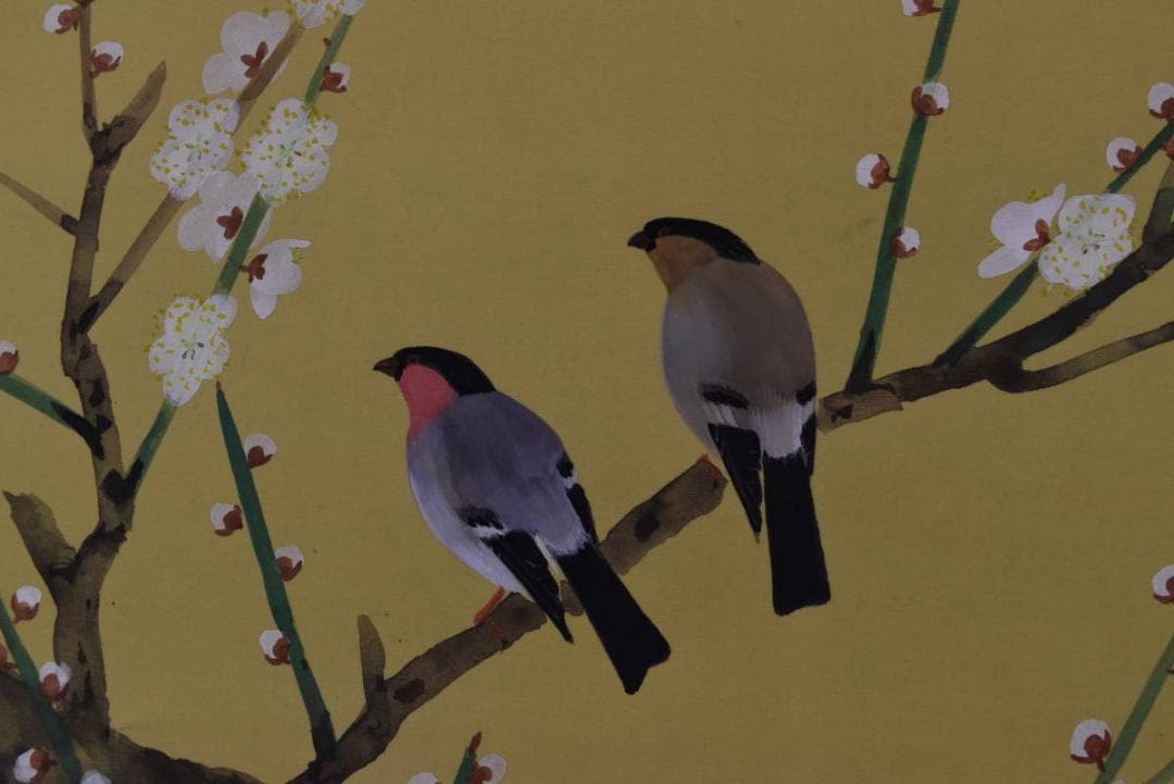 【真作】川村憲邦/白梅小禽図/掛軸/名家伝来/AA-33