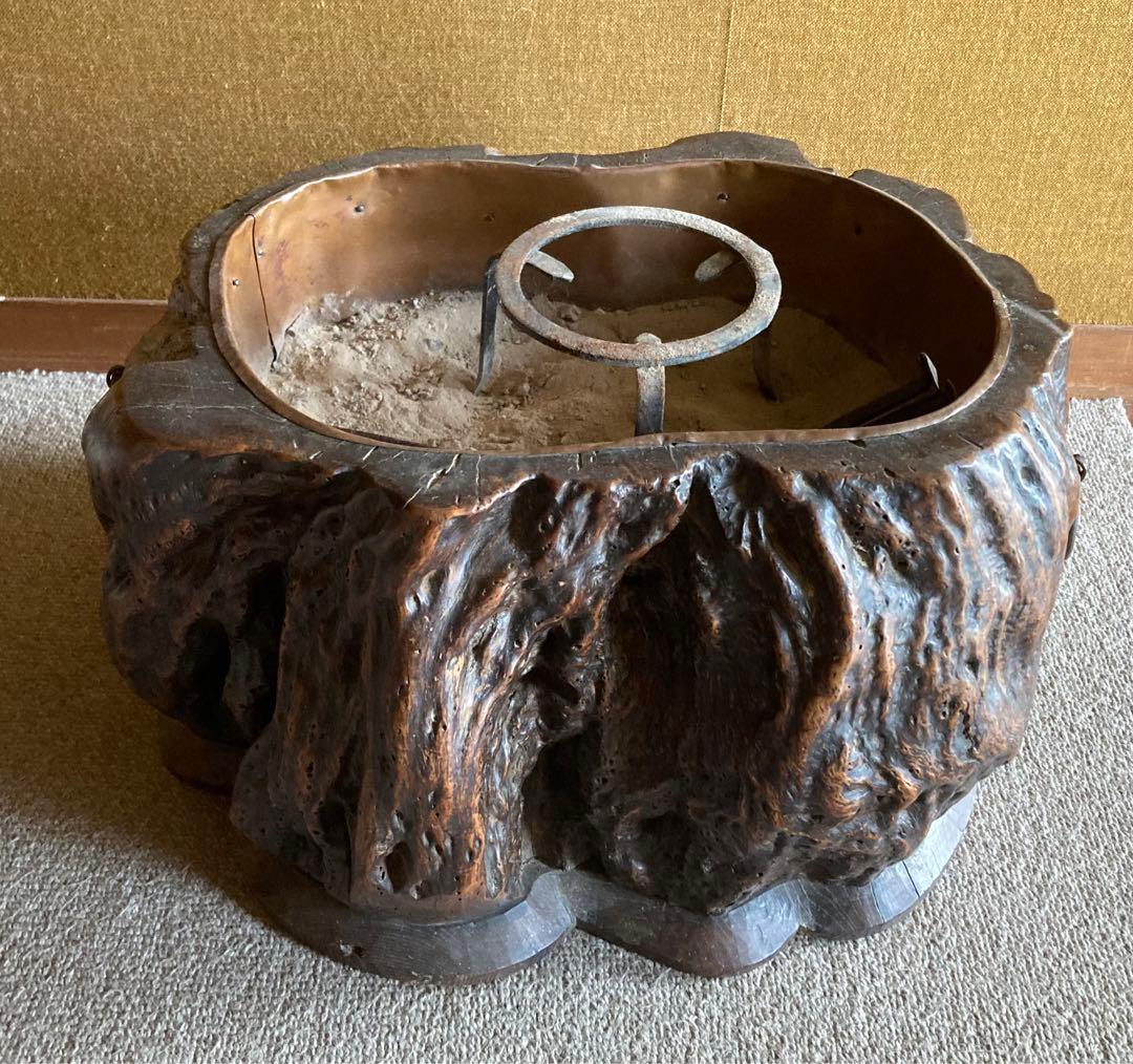 銅製内張り　木製火鉢　骨董品