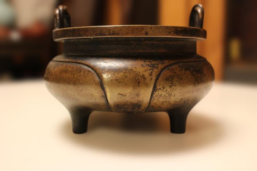 唐物　大明宣徳年製　銅製香炉 ドラゴン彫刻付き　時代保証