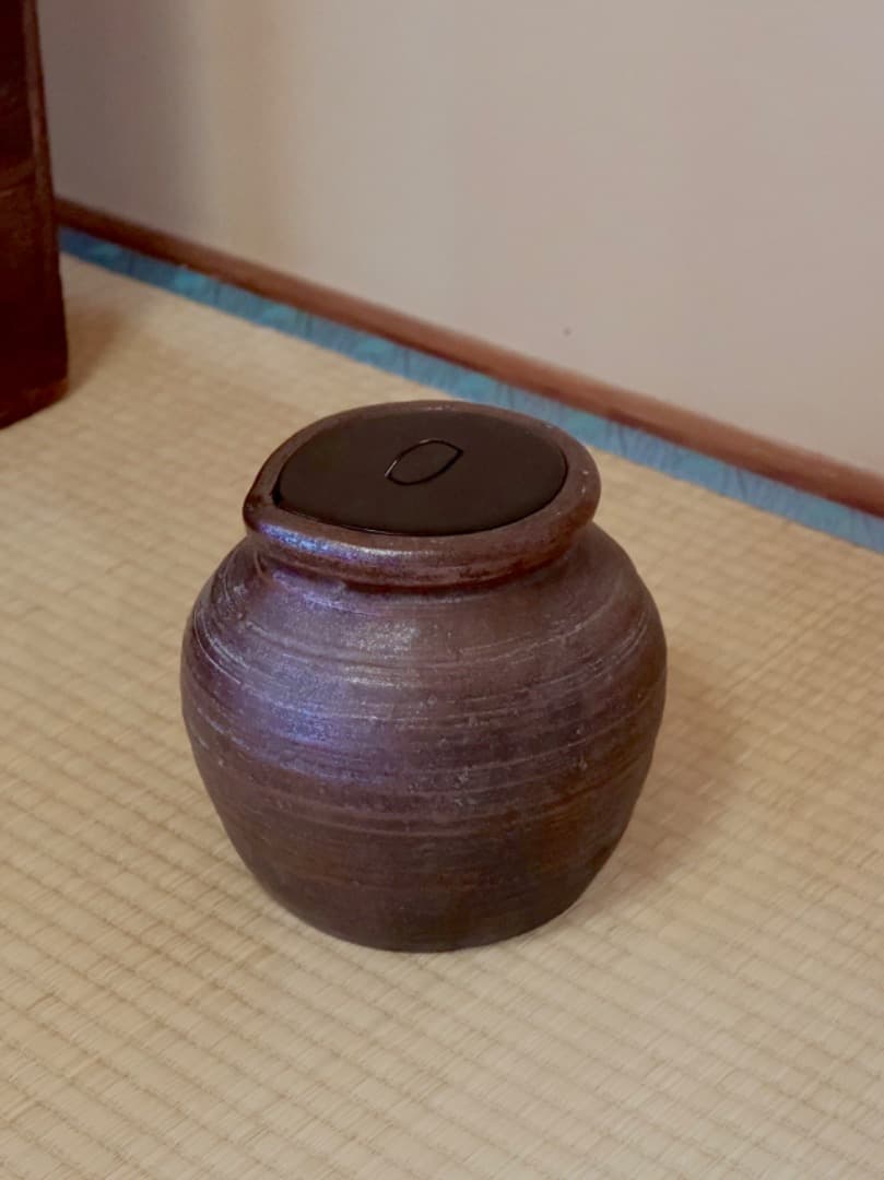 古備前焼　備前水指　塗蓋　茶道具　箱付　古道具　時代物　Q2321