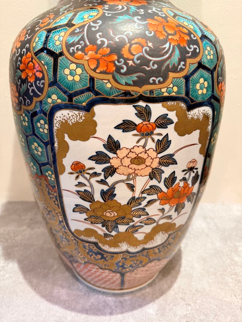 古伊万里　肥前雨影了兒　大型飾り花瓶