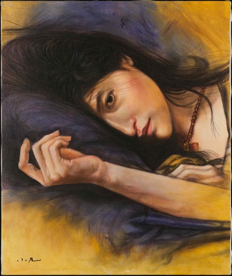 小尾修　油彩　肉筆『余韻』表サイン　共シール　F8号　額無　b882