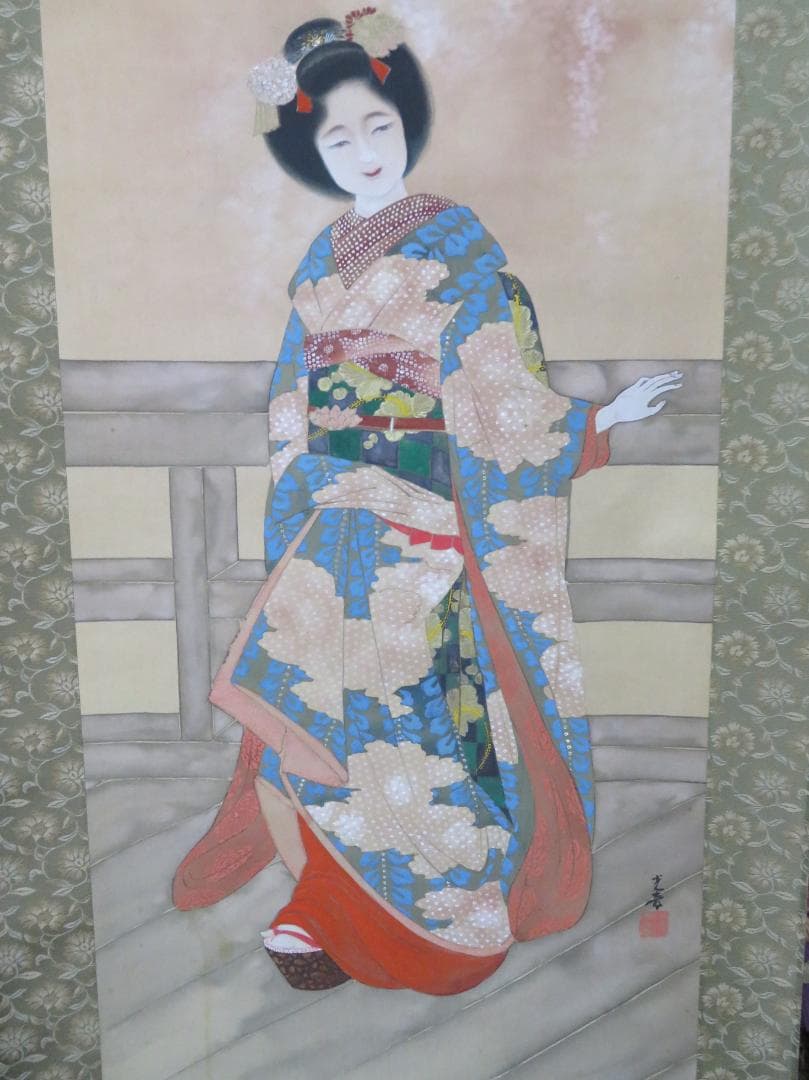 ◆　光春　「舞妓」　絹本　日本画　掛軸　◆
