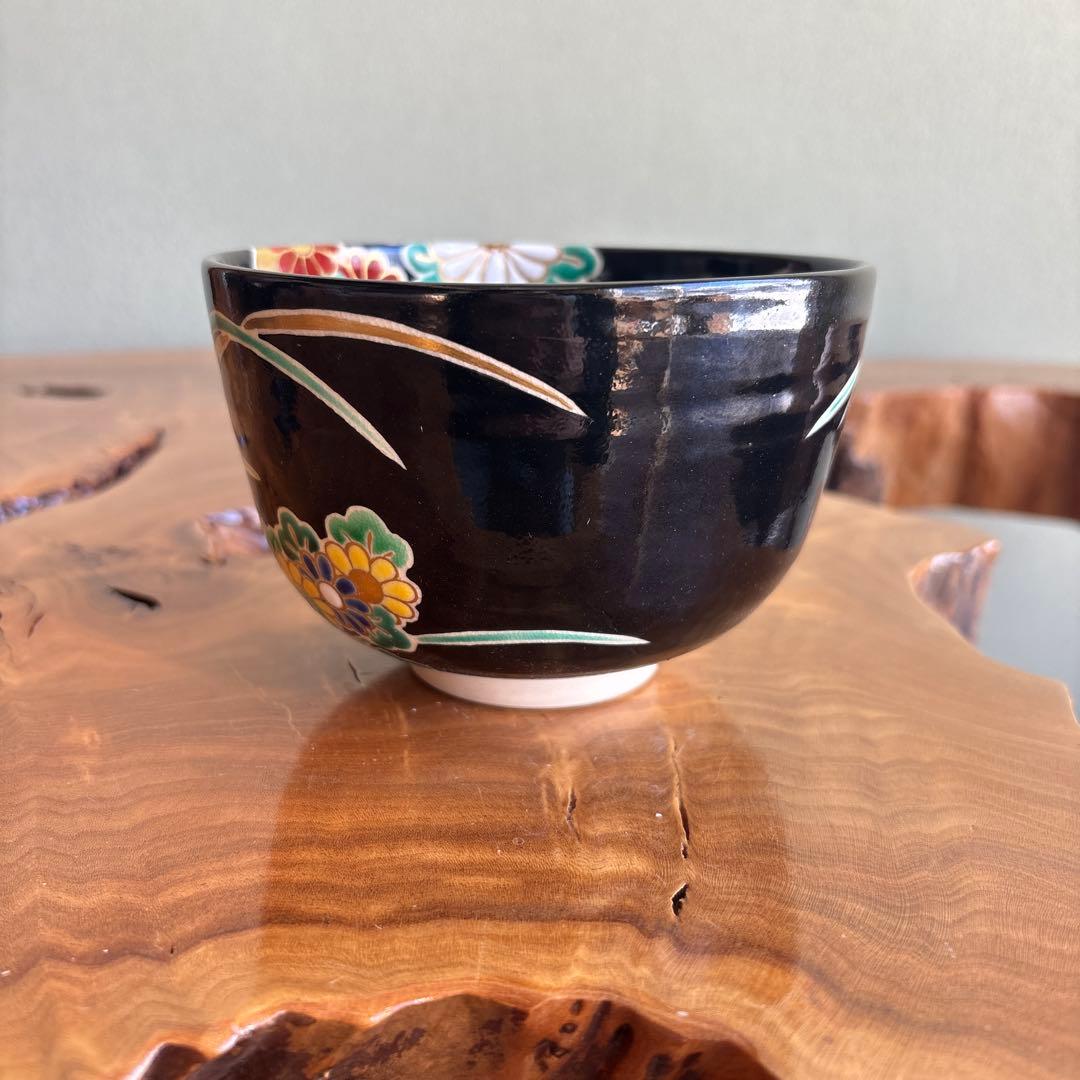 京焼 岡田赤雲 色絵菊 抹茶碗 茶道具 共箱(416Bd)