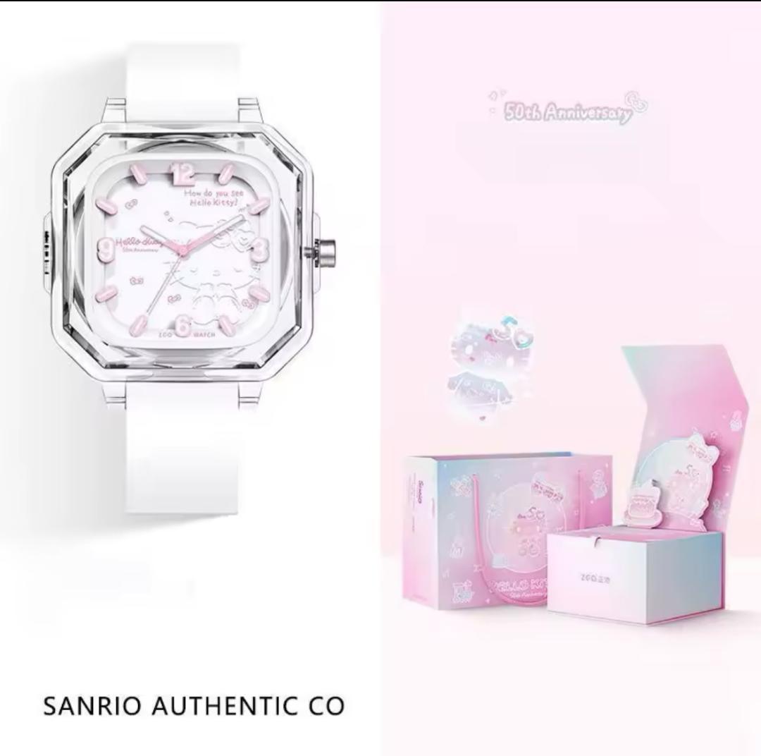 ハローキティ50周年 クリアホワイト サンリオ 腕時計 限定 海外 コラボ