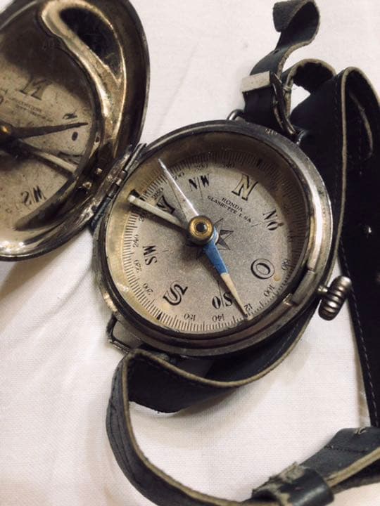 1930年代 スイス製 RONDA社 軍用 純銀 腕時計型コンパス 方位磁石