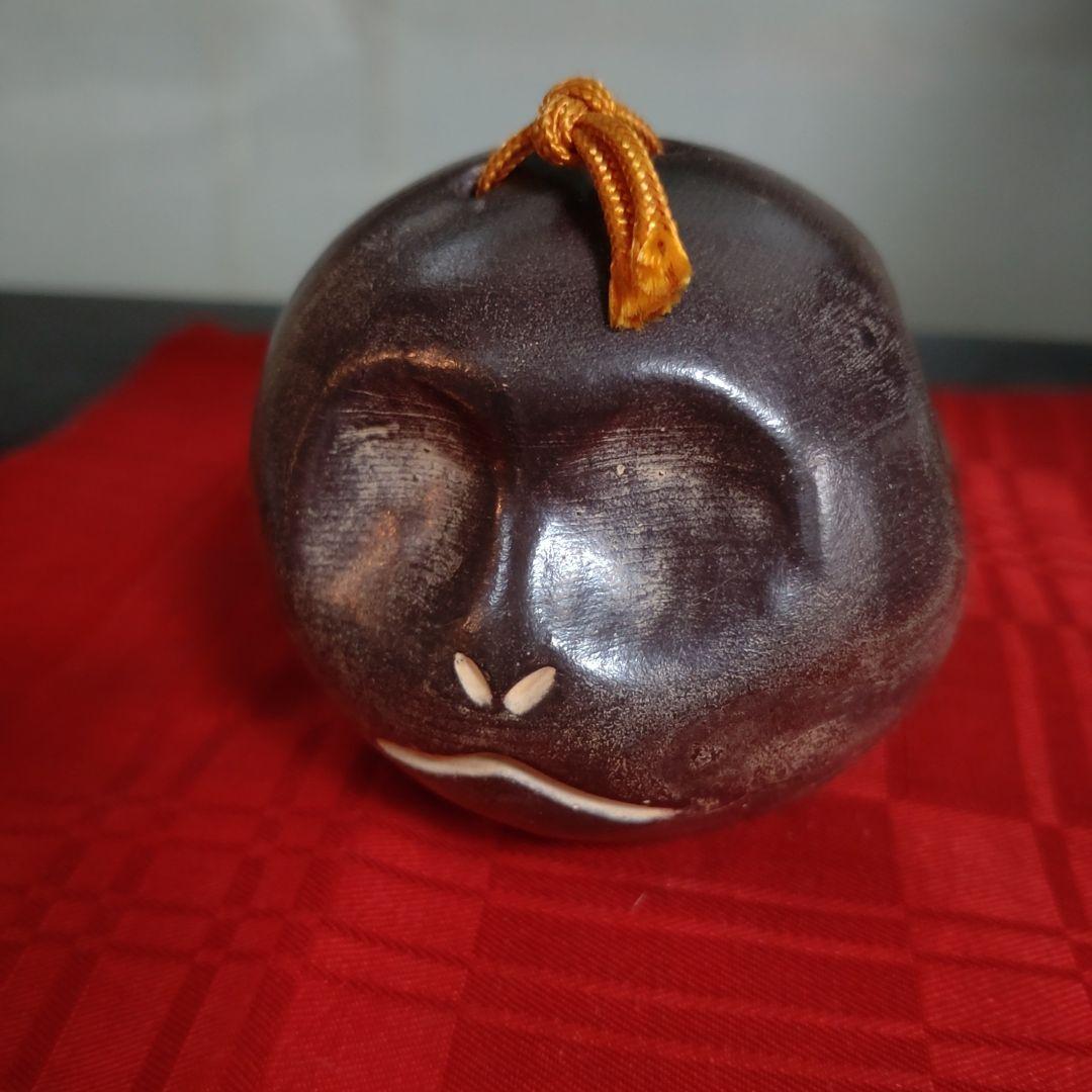 昭和の陶器製猿の三面土鈴　見ざる　言わざる　聞かざる