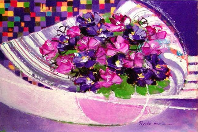 油絵 菅家令子 絵 絵画 インテリア uF6-062304 花