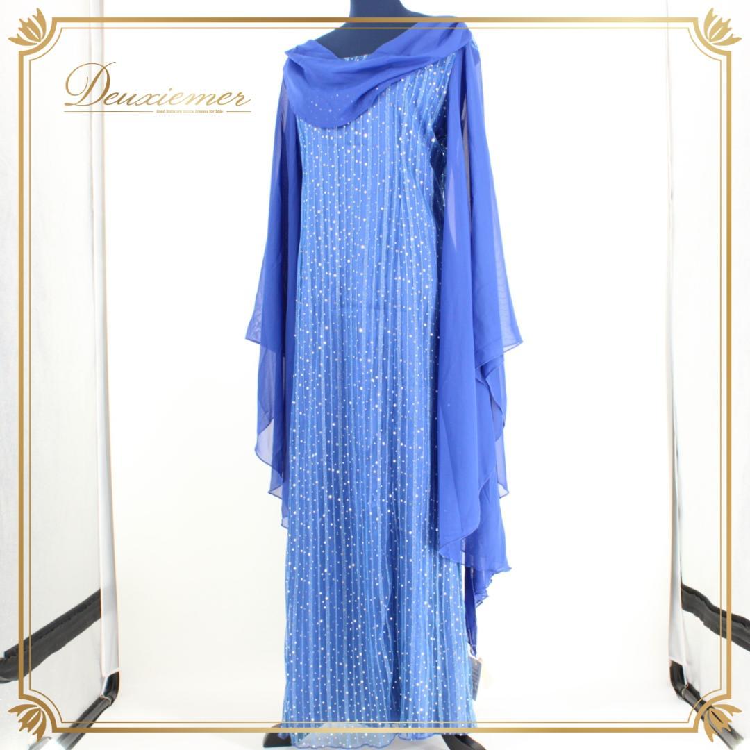 【美品 社交ダンス衣装】ワンピース ドレス ICHIOKU 青 ブルー キラキラ