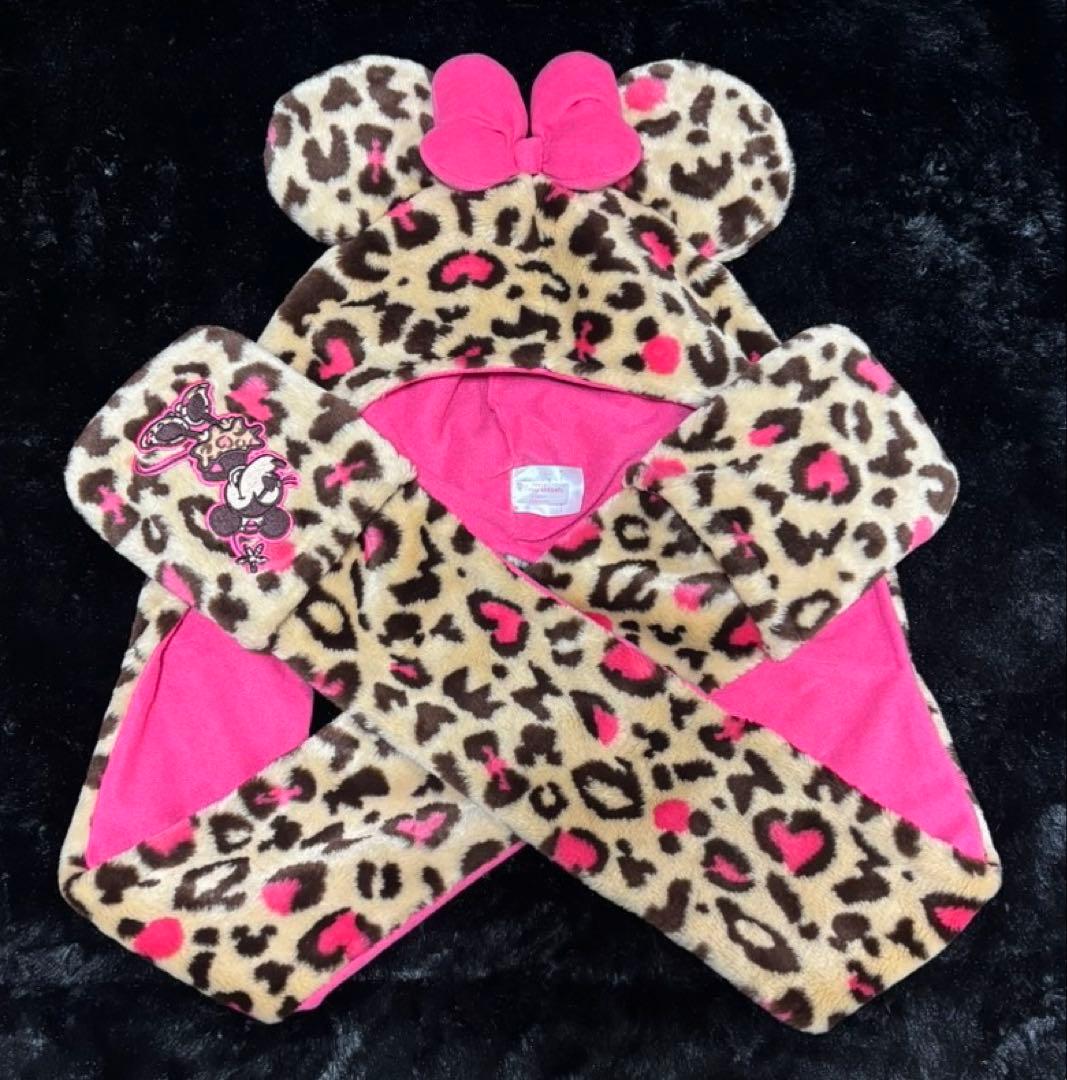 ディズニー マフラーキャップ ミニー ヒョウ柄