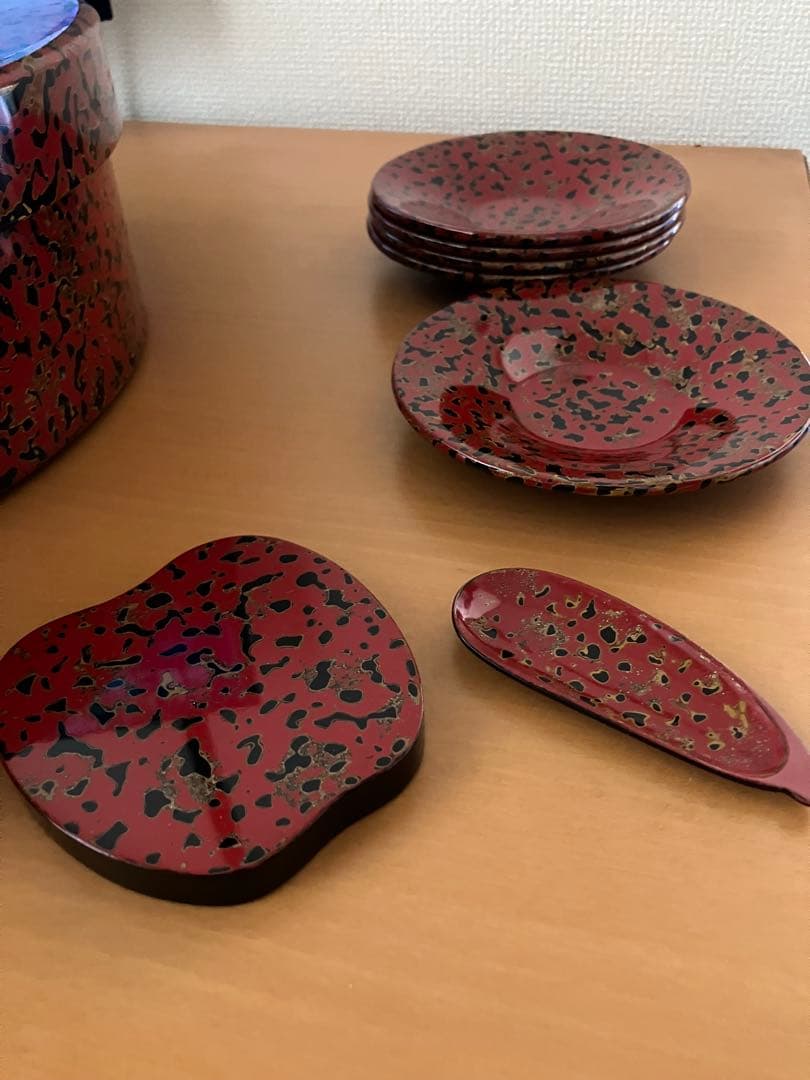 津軽塗り　54 漆器 5点セット 赤黒模様