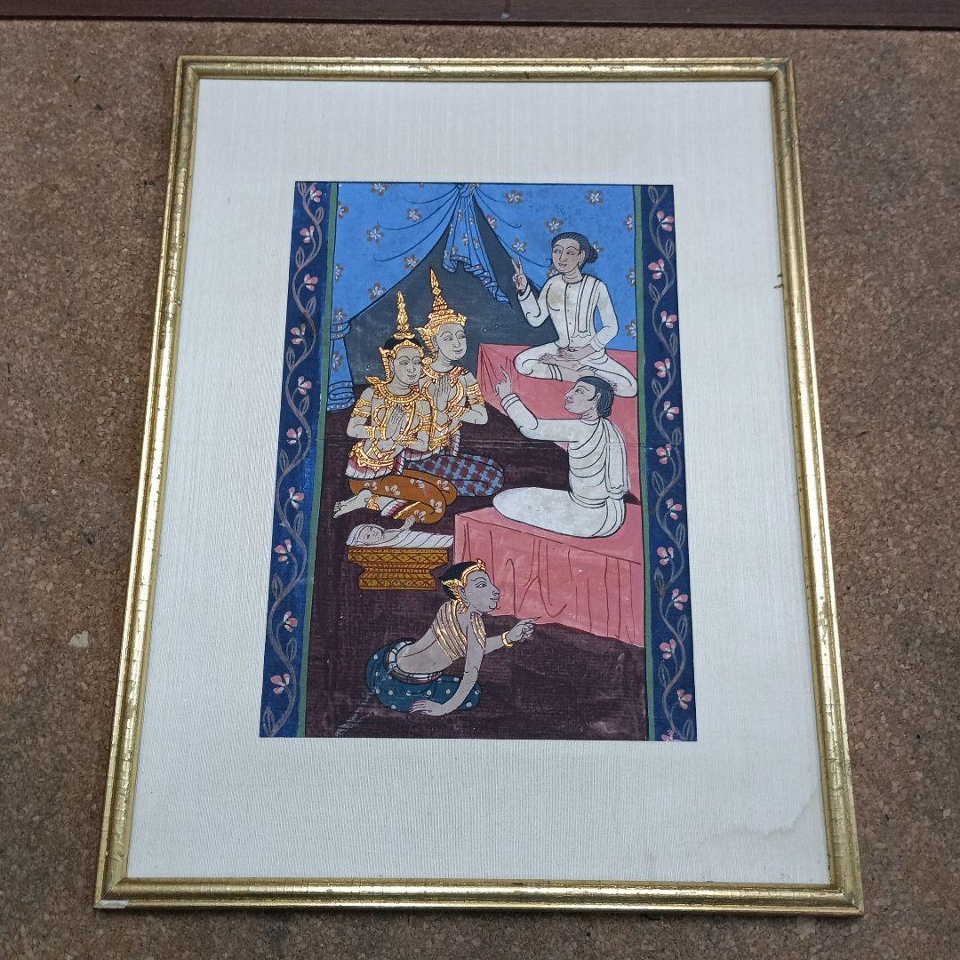 4444）タイの寺院画・宗教画？？？　水彩系の直筆　詳細不明