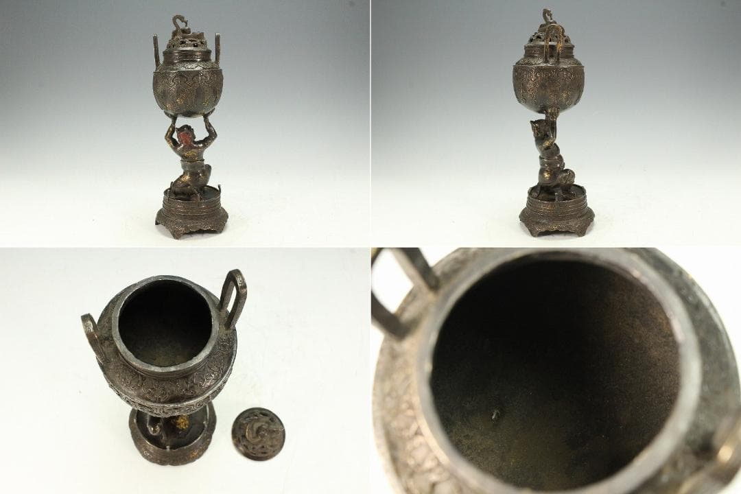 古銅 鬼持ち香炉 仏教美術(K-LC969)
