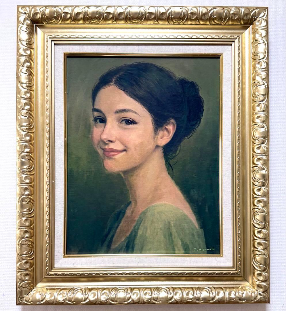 (F6号)久本司【微笑】 表サイン有/裏共シール有 /真作/油彩/