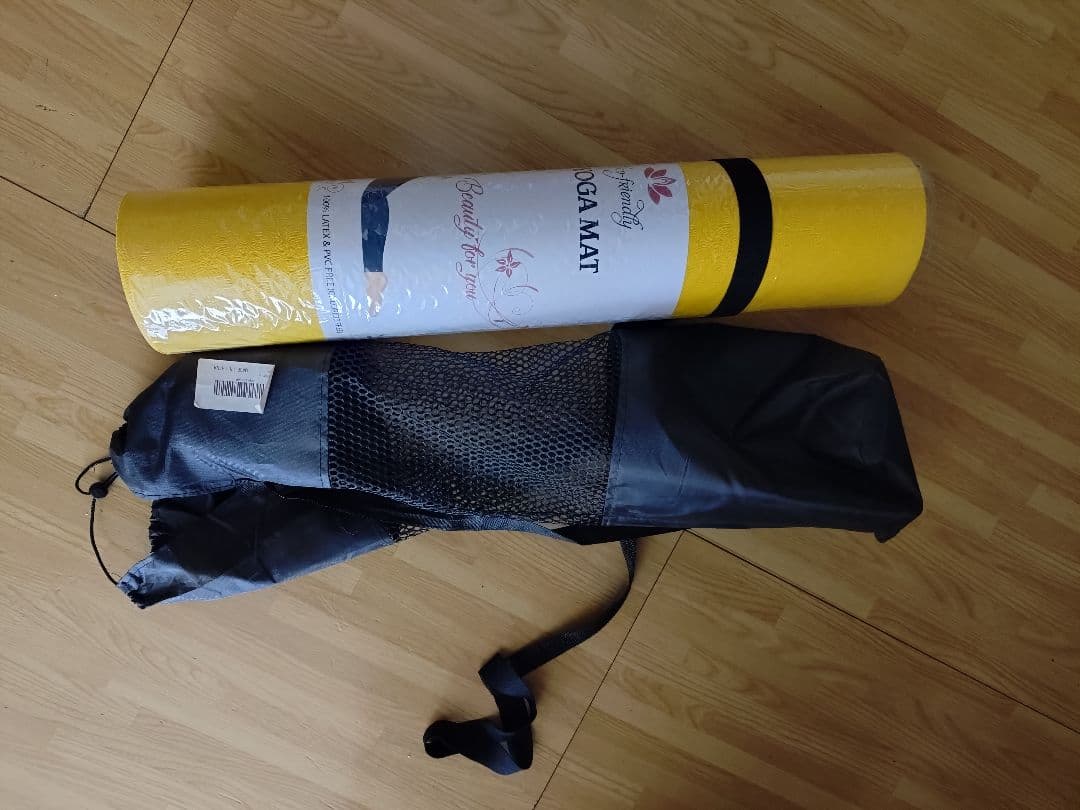 イエロー ヨガマット 収納バッグ付き 61cm X 185cm