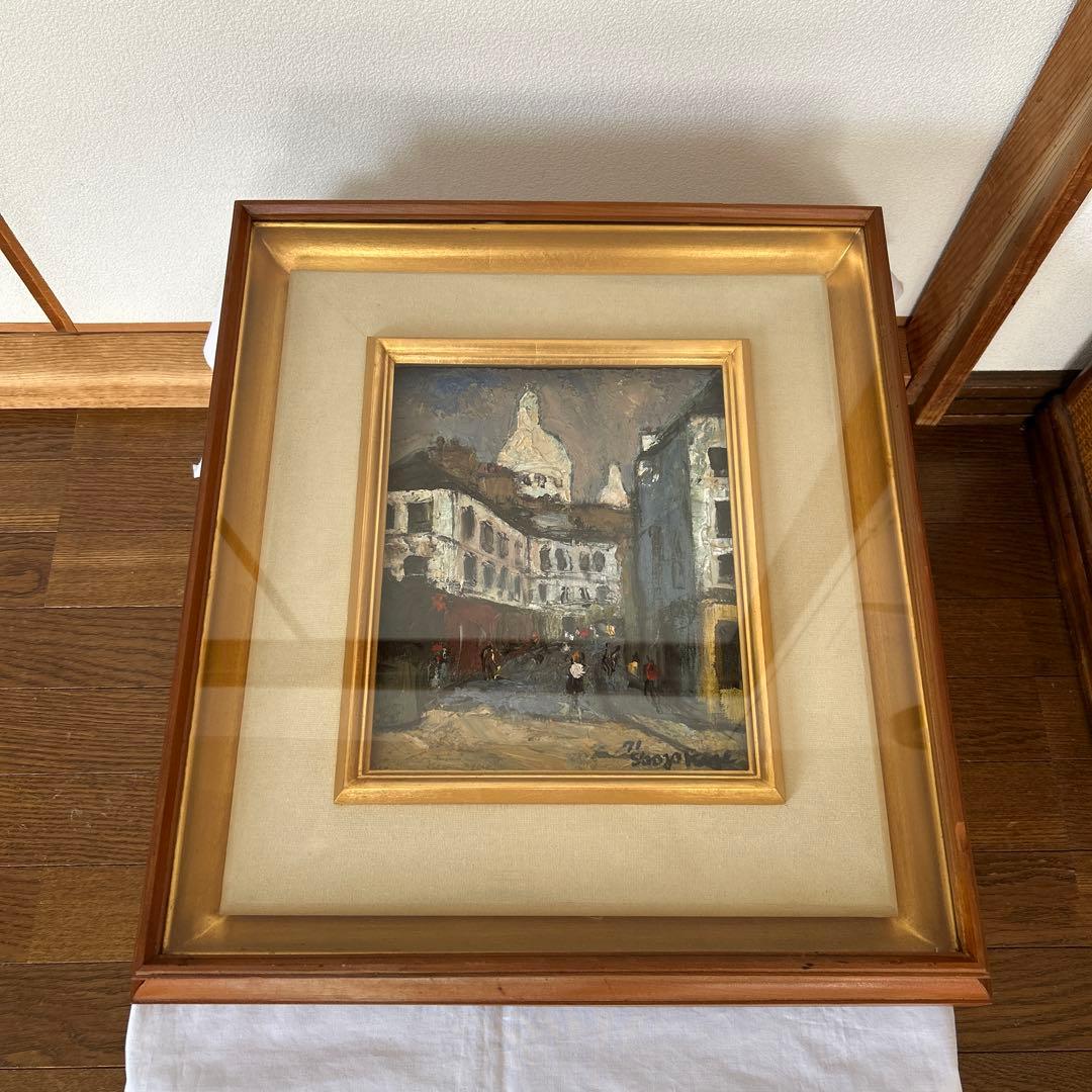 鹿毛正三　1971年パリ　モンマルトル　ノルヴァン通り　油絵　f3号油彩画　額縁