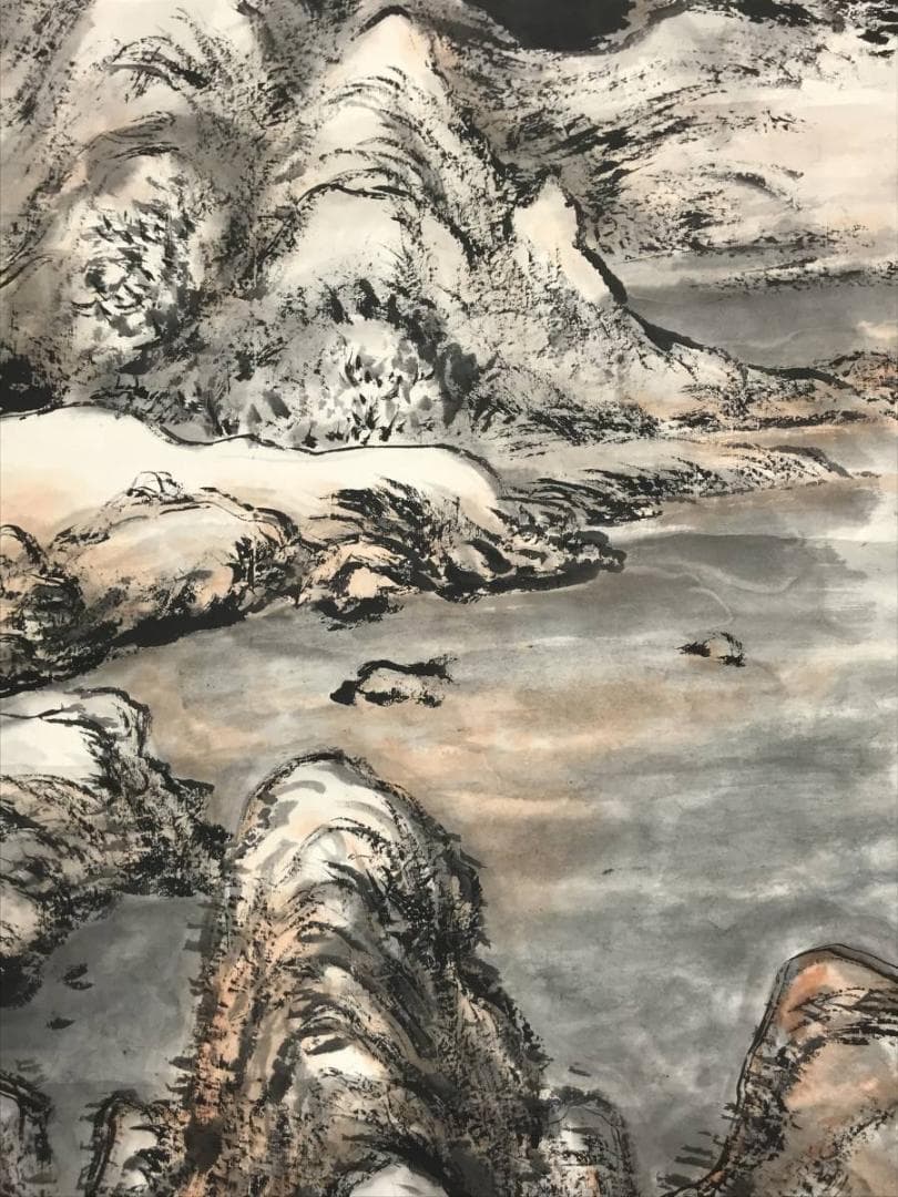 【真作】服部五老/梅花白雪山水図/山水図/雪景図/掛軸/名家伝来/AC-306