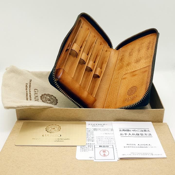 GANZO THIN BRIDLE ファスナー付き4本入りペンケース ブラック